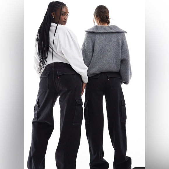 Levi's '94 Wide Baggy Black Cargo Y2K Cotton Jeans Adjustable Hem 24 x 3… - Picture 1 of 14